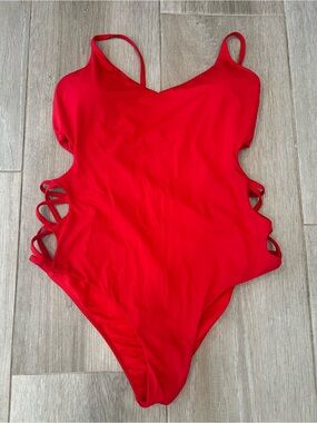 Billabong Red Strappy One-Piece Swimsuit, size large